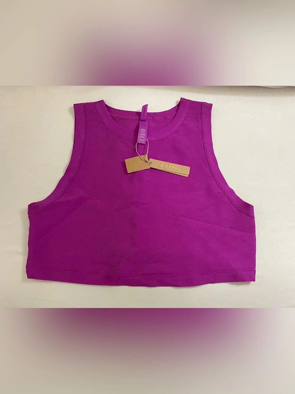Skims NWT Knit Swim High Neck Top Lollipop Magenta Crop Size 3X